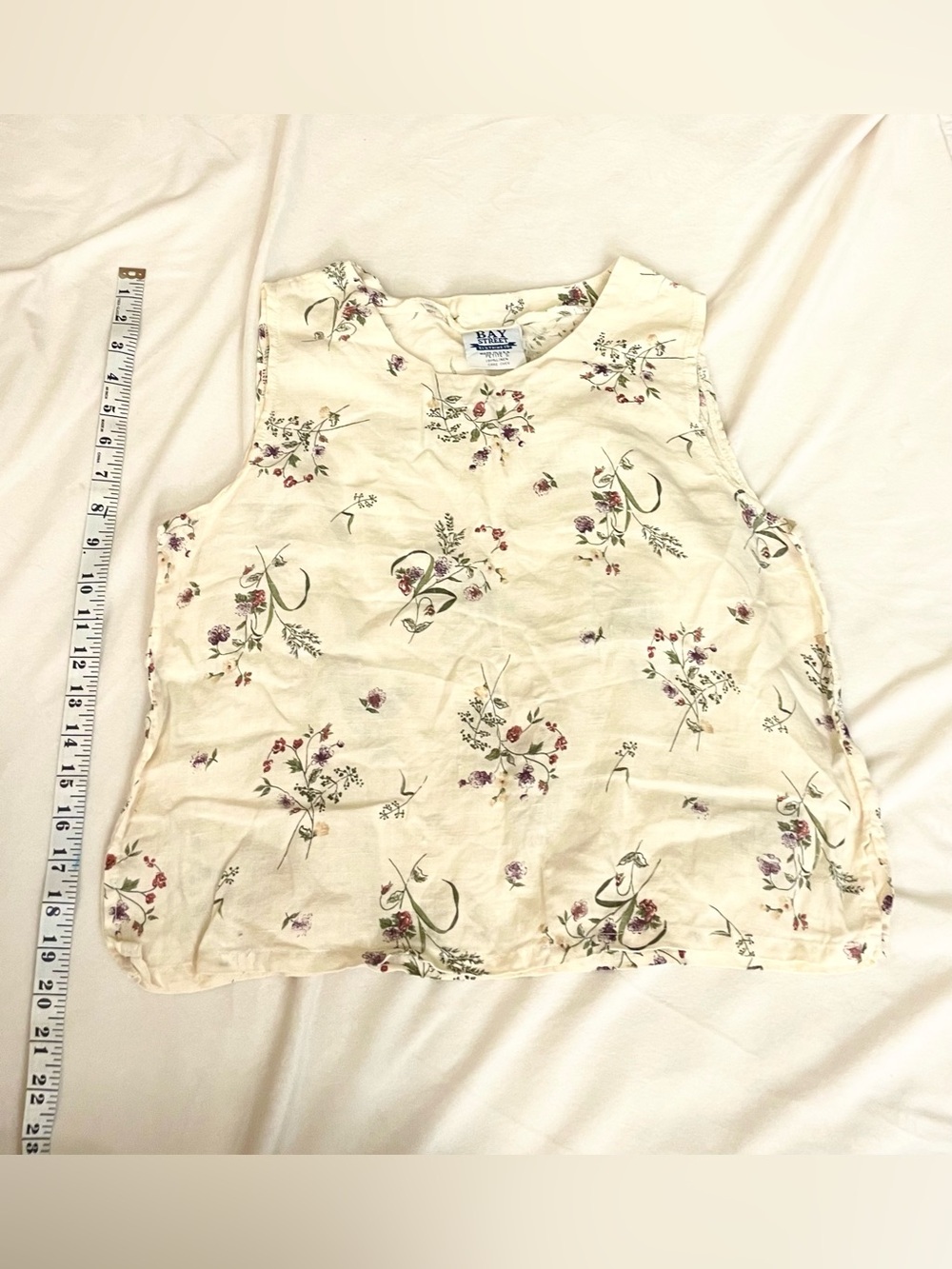 Vintage Linen Sleeveless Floral Cream Top